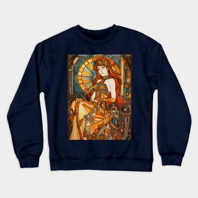 Stained Glass Steampunk Art Nouveau Crewneck Sweatshirt by entwithanaxe